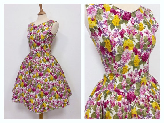 Vintage 1980s does 1950s floral print cotton pleat