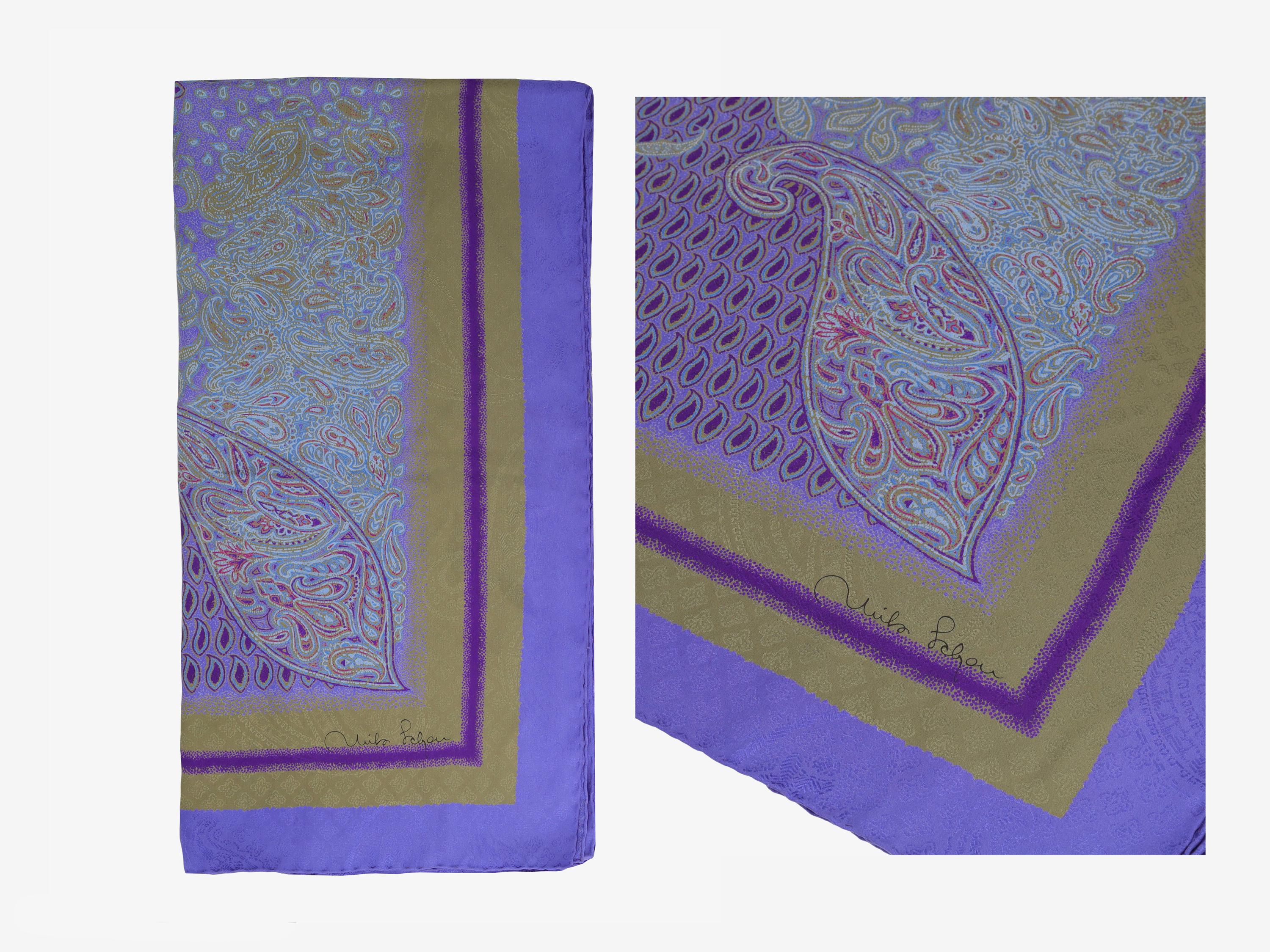 Foulard En Soie Mila Schön Vintage - Dimensions 88x89 Cm, Couleur Beige - Occasion