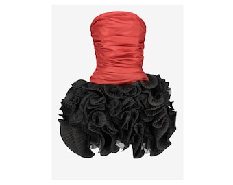Vintage Red and Black Balloon Draped Mini Dress