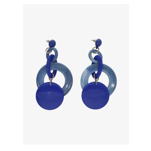 ENRICO COVERI Made in Italy vintage 1990s blue plastic hoops and circles pendants earrings