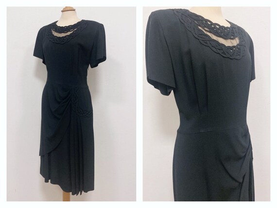 NORMA KAMALI Vintage 1980s does 1940s black crepe