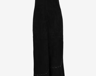 Vintage Suede Maxi Dress with Gem Embellishments