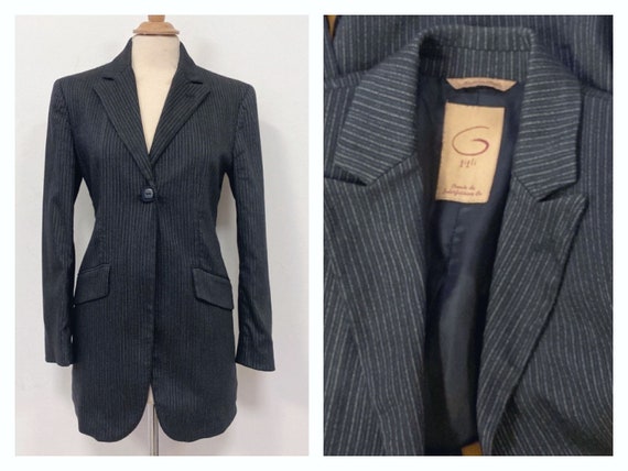 ROMEO GIGLI vintage 1990s dark gray pinstriped woo