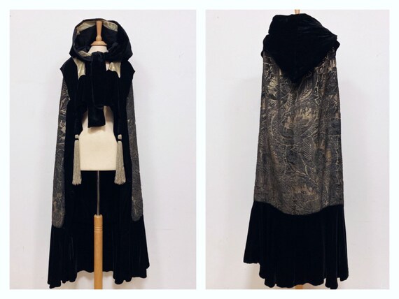 Antique Vintage amazing 1920s black silk velvet an
