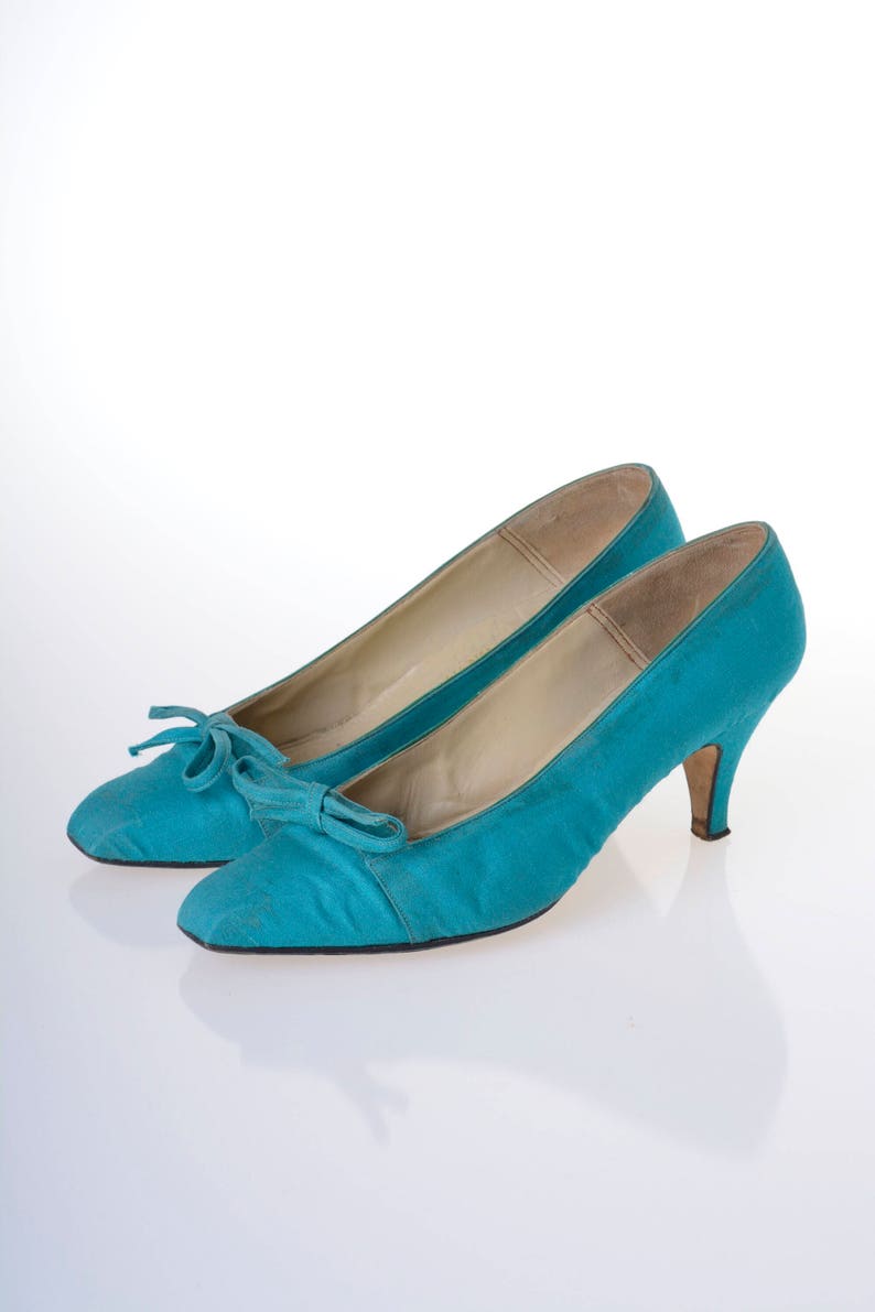 turquoise satin shoes