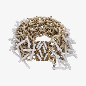 Vintage 1980s white plastic corals and gold metal chains bracelet