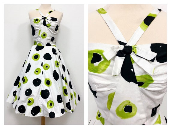 Vintage amazing 1950s white graphic print shantung