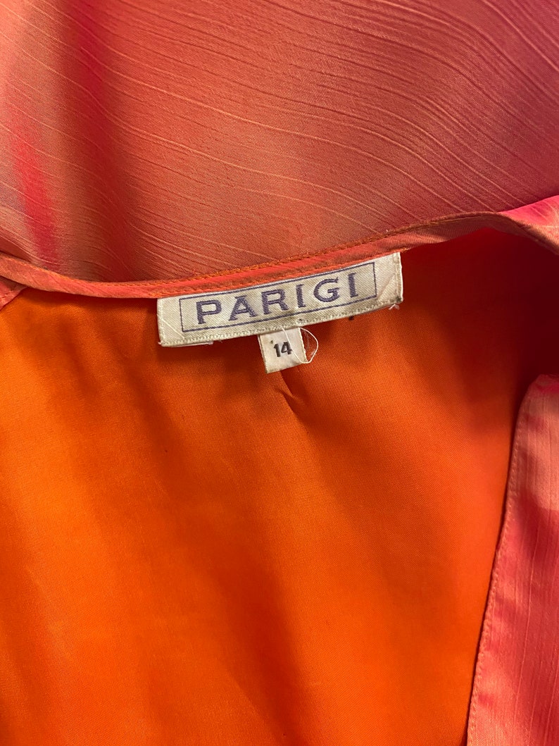 Vintage 1970s 1980s orange iridescent chiffon bishop sleeve party dress size ML