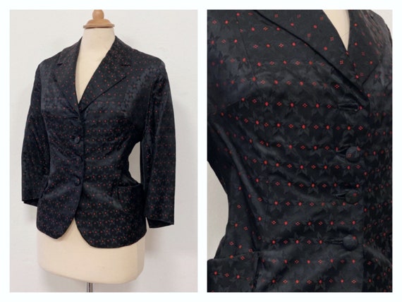 Vintage 1940s 1950s black satin floral brocade jac