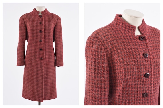 Vintage 1960s red pied de poule woolen mod coat -