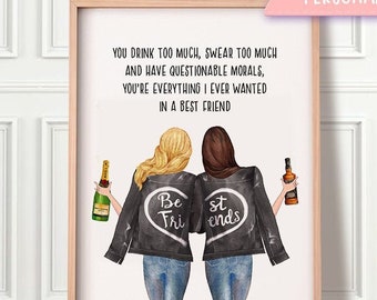 Personalised Best Friend Gift - Gift for Best Friends - Personalised Gifts for Friends - Friendship Quote Prints - Galentine&#39;s Gift - BFF