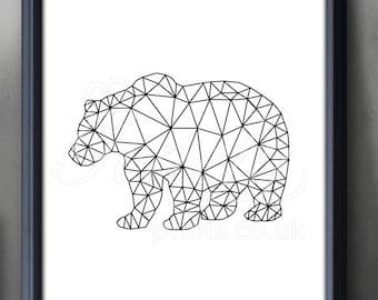 Kot Czarno Białe Art Print Zwierzę Drukuj Kot Geometryczny Etsy