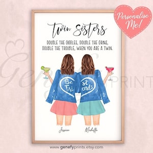 Personalised Twin Sisters Print - Twin Sisters Gift- Personalised Gifts for Twins - Sister Birthday Gift - Twin Sisters Quote Gift for Twins