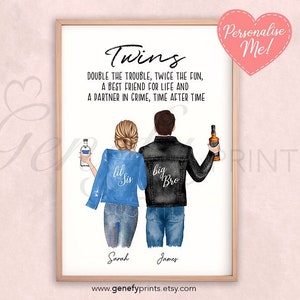 Impression Personnalisee Des Jumeaux Cadeau Frere Et Sœur Etsy France
