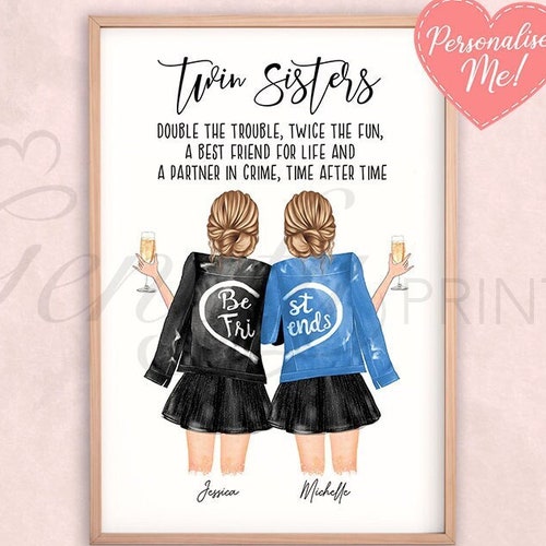 Prints Twin Gifts For Adults Twin Sister Birthday Gift Happy Birthday
