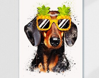 Cute Dachshund Portrait, Funky Dachshund Print, Funny Dachshund Wall Art, Gift for Dachshund Lovers, Living Room Wall Art Ideas