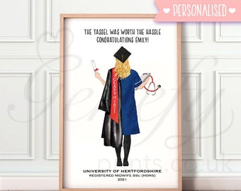 Impresión personalizada de graduación de matrona: regalo de atención médica del NHS