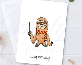 Sloth Wizard Birthday Card - Funny Sloth Birthday Card - Wizard Card - Funny Sloth Cards - Cute Sloth Cards - Funny Birthday Card