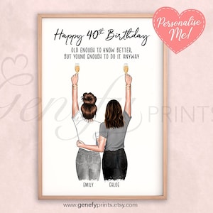 Personalised 40th Birthday Print - 40th Birthday Gift - Personalised Gifts for Friends - Friendship Quote Prints - 40th Birthday Idea BFF