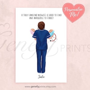Gepersonaliseerde verloskundige met baby tweeling print - verloskundige cadeau idee - dank u cadeau voor verloskundige, cadeau voor gezondheidswerkers, cadeau voor NHS-personeel