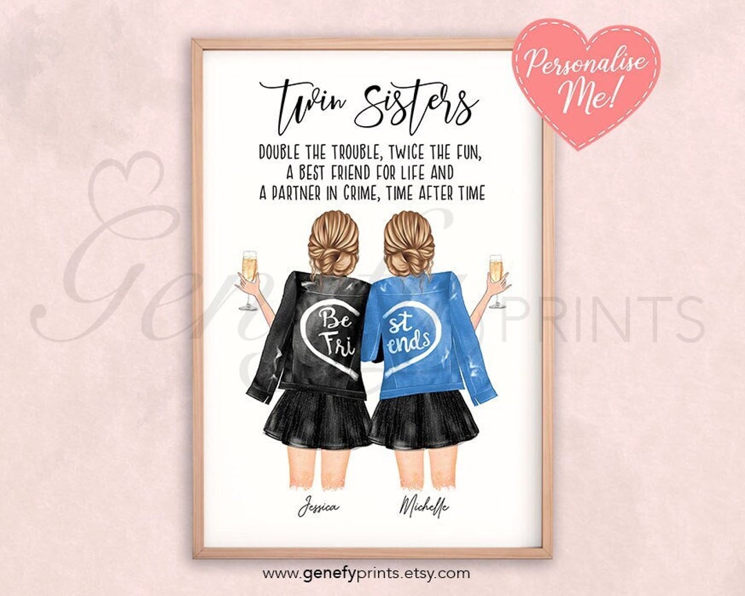 Personalized Twin Sisters Print – Custom Quote Gift (digital File) - Etsy, image size:1080x865
