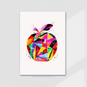 Impressão de arte abstrata em aquarela de maçã - Arte vibrante de maçã - Impressões de maçã - Decoração de cozinha - Estampas de sala de jantar - Presente de inauguração