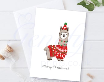 Llama Christmas Card - Funny Llama Card -  Llama Card - Animal Christmas Card - Cute Llama Birthday Card - Christmas Card - Llama Christmas