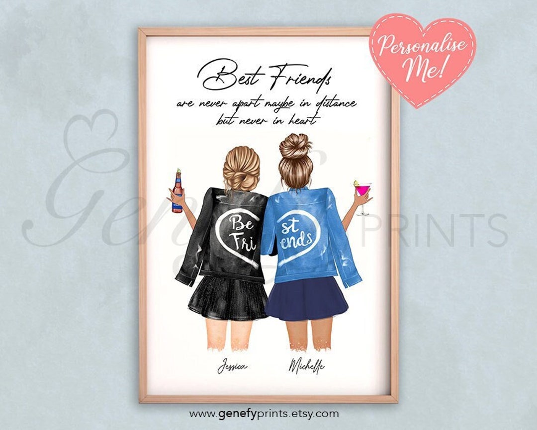 DestinationVinyl Sottobicchiere Quadrato 9.5cm "Best Friends" - Regalo Per Migliore Amica, Sorella, Compleanno, Finitura Lucida Con Retro In Sughero - 2
