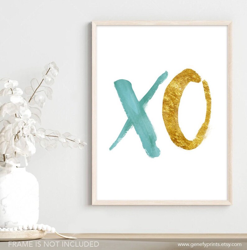XO Print XO Art Abstract Art XO Wall Art Teal and Gold Etsy