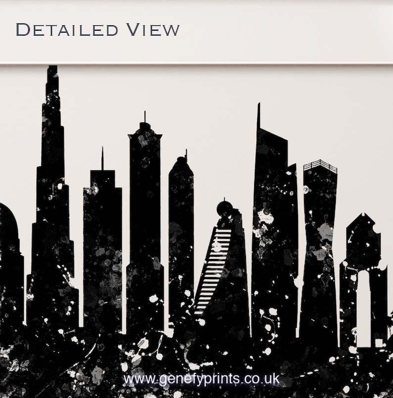 Dubai Skyline Wall Art Dubai Skyline Black and White Watercolour Art Poster Print Dubai Skyline Wall Decor Dubai Skyline Print