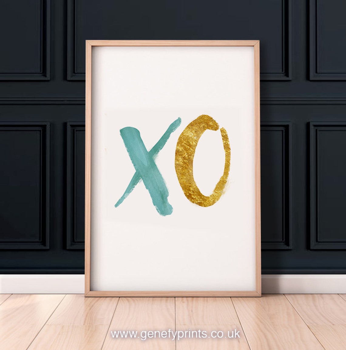 XO Print XO Art Abstract art XO wall art Teal and Gold Etsy