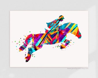 Horseback Riding Equestrian Watercolour Art, Abstract Horse Riding Print, Horse Wall Art, Gift for Horse Lovers, Living Room Wall Art Ideas
