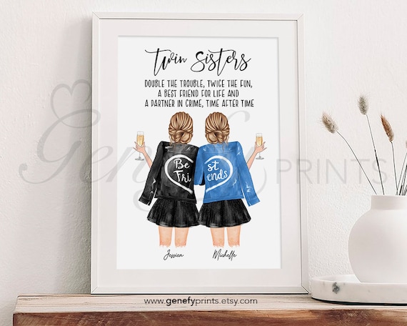 Personalised Twin Sisters Print Twin Sisters Gift Personalised