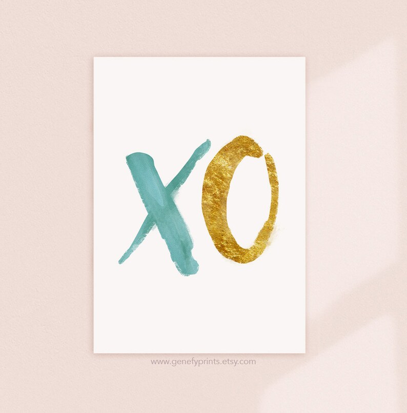 XO Print XO Art Abstract Art XO Wall Art Teal and Gold Etsy
