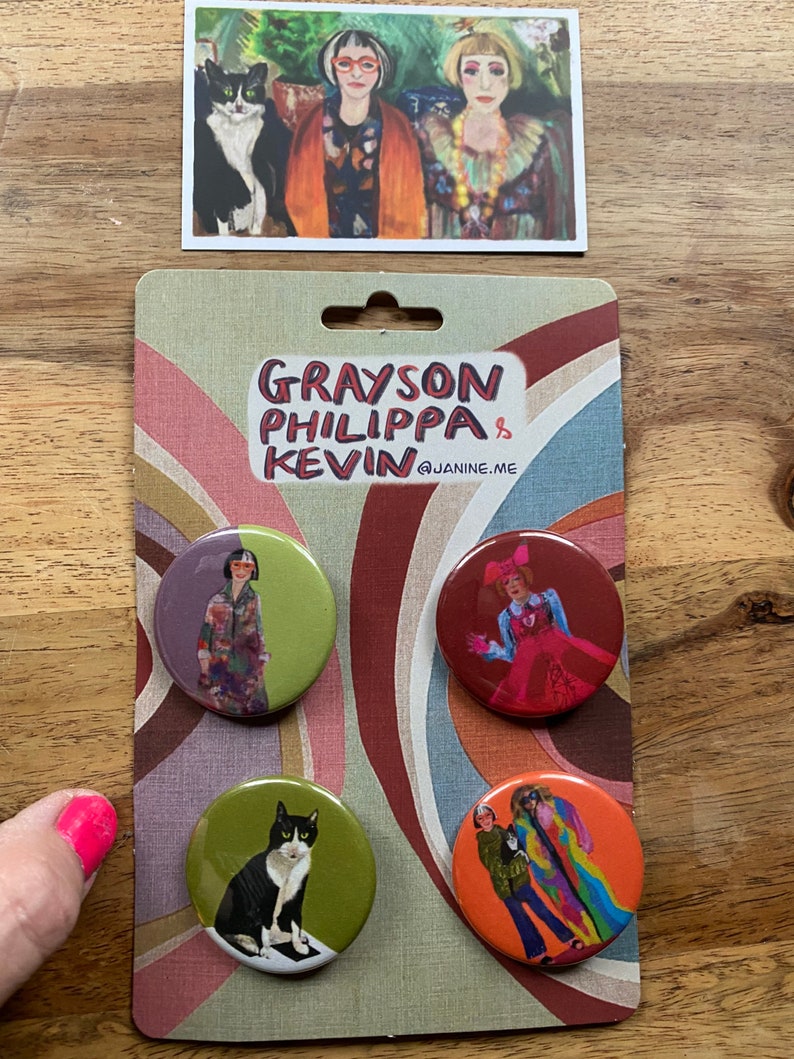 Grayson Perry Alan Measles Philippa Perry Kevin The Cat Illustrated Badge Pack