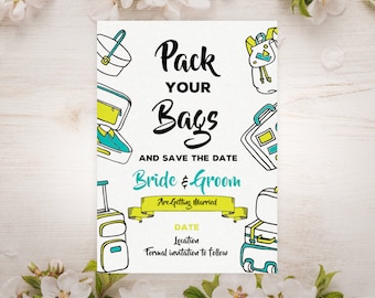 pack bags save date etsy