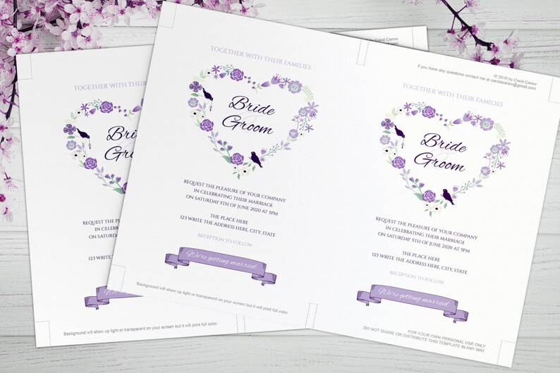 DIY Printable 5x7 Wedding Invitation Template Floral Heart | Etsy