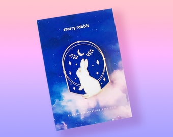 Starry Rabbit Enamel Pin, Galaxy rabbit pin, Lapel Pin, Cute Enamel Pin, Galaxy Animal Pin, Moon Bunny Pin, Moon Rabbit Pin