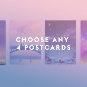 Art Postcard Set (4) - Custom Art Postcards, Personalized Illustrated Postcard, Unique Print Affordable Art Postcard, Choose 4