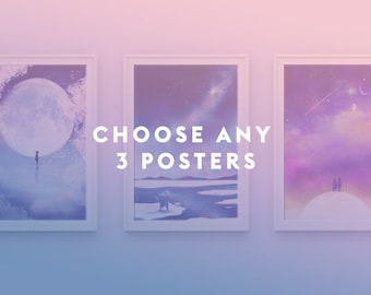 Kies een willekeurige 3 posterset, fantasykunst, kunstposterset, muurkunstset, kies 3 ontwerpen, premium posterpapier, anime-posterset