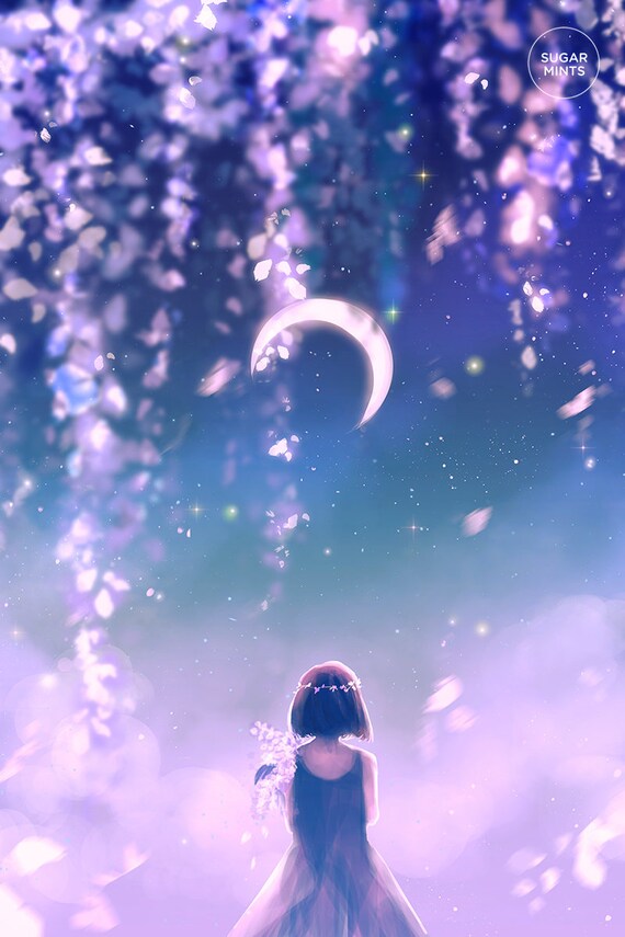 Anime Moon Poster Wisteria Etsy