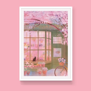 Anime Cat Poster: Flowers and Books
