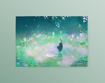 Cat Postcard: Moonflower Pond