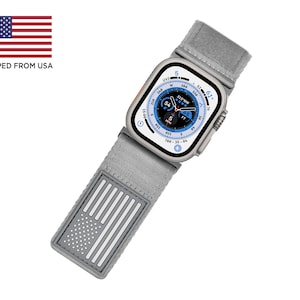 Tefeca Fortitude Series Ultra Wide Hook and Loop Band for Apple Watch /Apple Watch Ultra| Nylon Gray USA with Silver Adapters 44/45/46/49mm