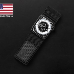 Tefeca Fortitude Series Ultra Wide Hook and Loop Band for Apple Watch /Apple Watch Ultra | Nylon Black USA Flag