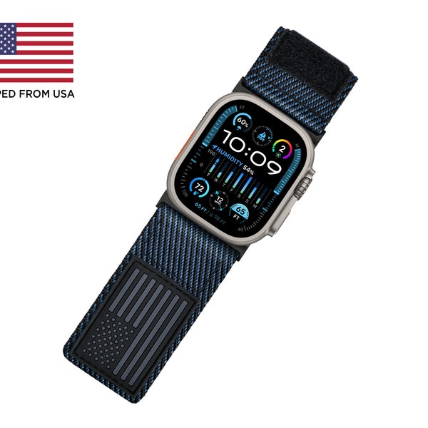 Tefeca Fortitude Series Ultra Wide Hook and Loop Band for Apple Watch /Apple Watch Ultra| Nylon USA Flag-Onyx