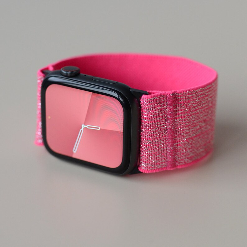 Ultra Wide Glitter Pink Patterned Elastic Apple Watch Band Etsy