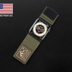 Tefeca Fortitude-serie ultrabreed klittenband voor Apple Watch/Apple Watch Ultra | Canvas legergroen | 44/45/46/49 mm