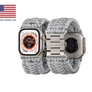 Tefeca Titan-serie paracordband compatibel met Apple Watch (grijs 49/45/44/42 mm)