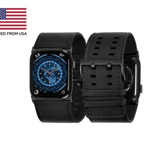 Tefeca Dual Series vervangende horlogeband compatibel met Apple Watch/Apple Watch Ultra | Zwart zeildoek met zwarte adapters
